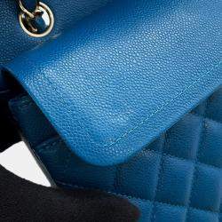 Pre Owned Chanel Matelasse Double Flap Chain shoulder Blue Caviar Leather Size 23