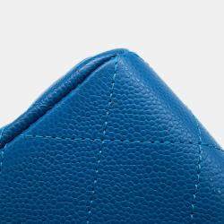 Pre Owned Chanel Matelasse Double Flap Chain shoulder Blue Caviar Leather Size 23