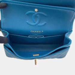 Pre Owned Chanel Matelasse Double Flap Chain shoulder Blue Caviar Leather Size 23