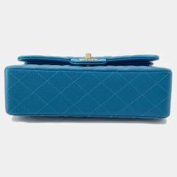 Pre Owned Chanel Matelasse Double Flap Chain shoulder Blue Caviar Leather Size 23