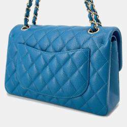 Pre Owned Chanel Matelasse Double Flap Chain shoulder Blue Caviar Leather Size 23