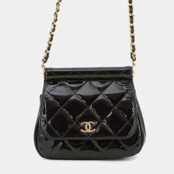 Pre Owned Chanel Matelasse Mini Chain Shoulder Bag Black Patent Leather