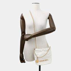 Pre Owned Chanel Chanel22 Mini Shoulder Bag White Shiny Calf Leather