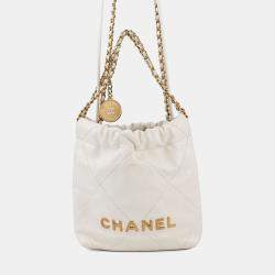 Pre Owned Chanel Chanel22 Mini Shoulder Bag White Shiny Calf Leather