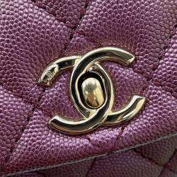 Pre Owned Chanel Coco Handle Matelasse Handbag Metalicpurple Caviar Leather Size Xxs