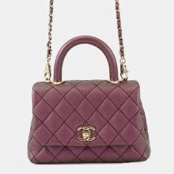 Pre Owned Chanel Coco Handle Matelasse Handbag Metalicpurple Caviar Leather Size Xxs