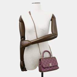 Pre Owned Chanel Coco Handle Matelasse Handbag Metalicpurple Caviar Leather Size Xxs