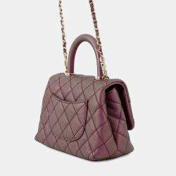Pre Owned Chanel Coco Handle Matelasse Handbag Metalicpurple Caviar Leather Size Xxs