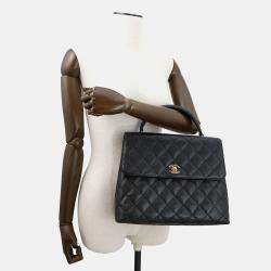 Pre Owned Chanel Cc Logo Handbag Black Caviar Leather