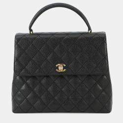 Pre Owned Chanel Cc Logo Handbag Black Caviar Leather