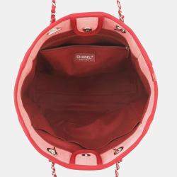 Pre Owned Chanel Deauville Chain Tote Bag Pink Canvas