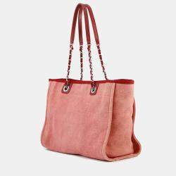 Pre Owned Chanel Deauville Chain Tote Bag Pink Canvas