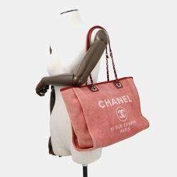 Pre Owned Chanel Deauville Chain Tote Bag Pink Canvas