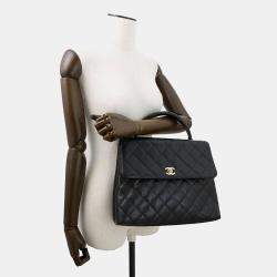 Pre Owned Chanel Cc Logo Handbag Black Caviar Leather