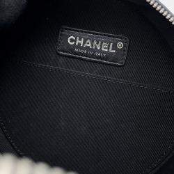 Pre Owned Chanel Double Chain Round Shoulder Bag Black Patent Leather