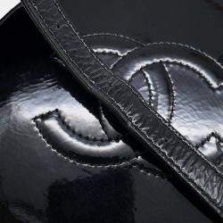 Pre Owned Chanel Double Chain Round Shoulder Bag Black Patent Leather