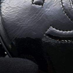 Pre Owned Chanel Double Chain Round Shoulder Bag Black Patent Leather