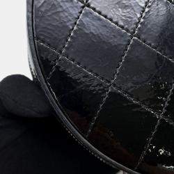 Pre Owned Chanel Double Chain Round Shoulder Bag Black Patent Leather