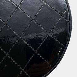 Pre Owned Chanel Double Chain Round Shoulder Bag Black Patent Leather