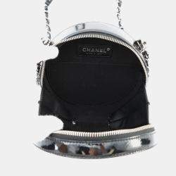 Pre Owned Chanel Double Chain Round Shoulder Bag Black Patent Leather