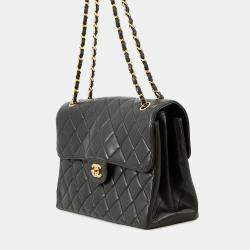 Pre Owned Chanel Matelasse Double Face Chain shoulder Black Lambskin