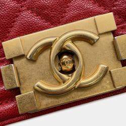 Pre Owned Chanel Boy Chanel Chain shoulder Red Caviar Leather