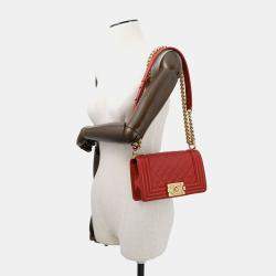 Pre Owned Chanel Boy Chanel Chain shoulder Red Caviar Leather