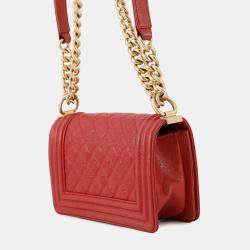 Pre Owned Chanel Boy Chanel Chain shoulder Red Caviar Leather