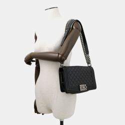 Pre Owned Chanel Boy Chanel Matelasse Shoulder Bag Black Leather