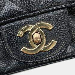 Pre Owned Chanel Mini Materasse Chain Shoulder Black Caviar Leather