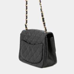 Pre Owned Chanel Mini Materasse Chain Shoulder Black Caviar Leather