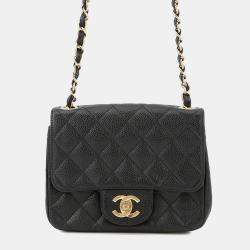 Pre Owned Chanel Mini Materasse Chain Shoulder Black Caviar Leather