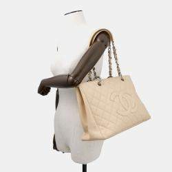 Pre Owned Chanel Gst Tote Beige Caviar Leather