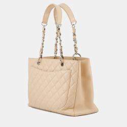Pre Owned Chanel Gst Tote Beige Caviar Leather