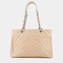 Pre Owned Chanel Gst Tote Beige Caviar Leather