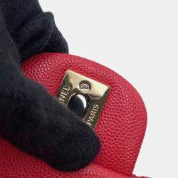 Pre Owned Chanel Matelasse Double Flap Chain shoulder Red Caviar Leather