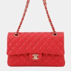 Pre Owned Chanel Matelasse Double Flap Chain shoulder Red Caviar Leather