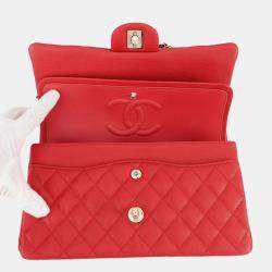 Pre Owned Chanel Matelasse Double Flap Chain shoulder Red Caviar Leather
