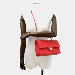 Pre Owned Chanel Matelasse Double Flap Chain shoulder Red Caviar Leather