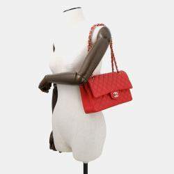 Pre Owned Chanel Matelasse Double Flap Chain shoulder Red Caviar Leather