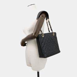 Pre Owned Chanel Pst Tote Black Caviar Leather