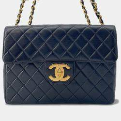 Pre Owned Chanel Jumbo Matelasse Chain shoulder Black Lambskin