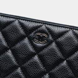 Pre Owned Chanel Large Quilted Caviar O Case Clutch