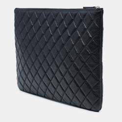 Pre Owned Chanel Large Quilted Caviar O Case Clutch