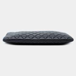 Pre Owned Chanel Large Quilted Caviar O Case Clutch
