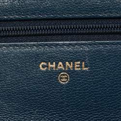 Pre Owned Chanel Navy Blue Quilted Patent Leather WOC Bag