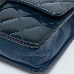 Pre Owned Chanel Navy Blue Quilted Patent Leather WOC Bag