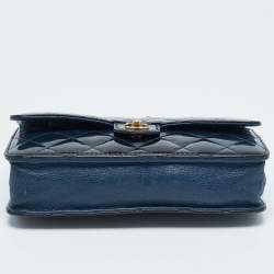 Pre Owned Chanel Navy Blue Quilted Patent Leather WOC Bag