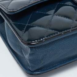 Pre Owned Chanel Navy Blue Quilted Patent Leather WOC Bag