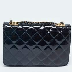Pre Owned Chanel Navy Blue Quilted Patent Leather WOC Bag